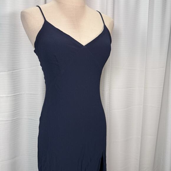 Reformation Pyper Dress Navy Blue Women's Size 4 Spaghetti Straps Maxi Gown Slit - Picture 2 of 13